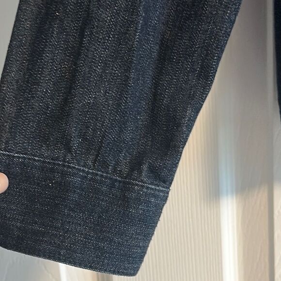 CHARTER CLUB Women’s Dark Blue Denim Collarless Button Down Jacket Size L - Picture 4 of 6